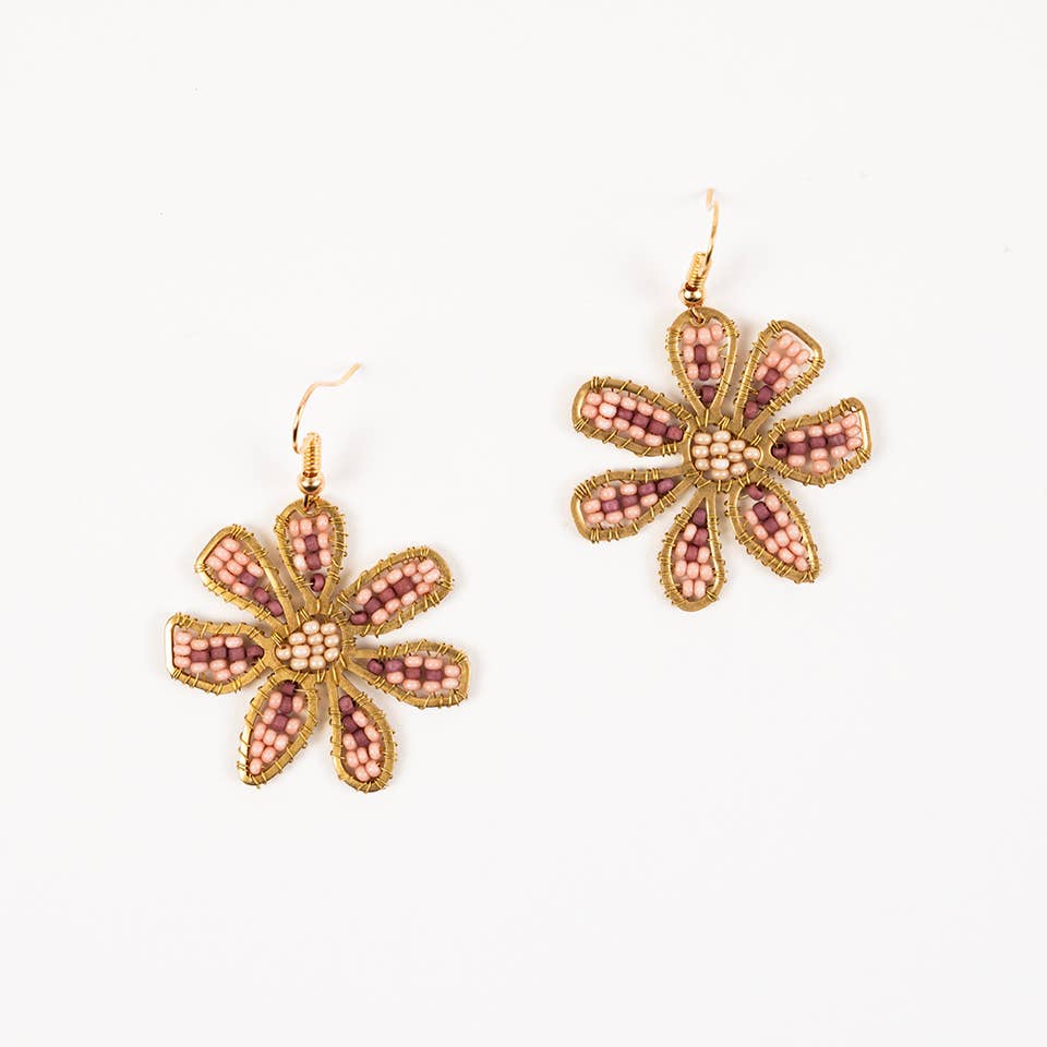 Beaded Daisy Drop Earrings