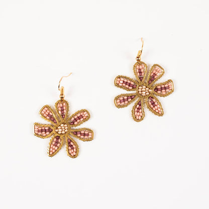 Beaded Daisy Drop Earrings
