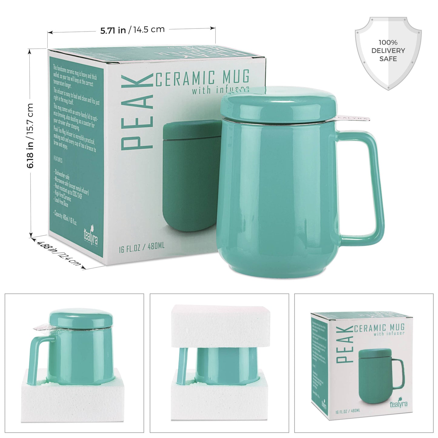 Ceramic Tea Mug with Metal Infuser and Lid