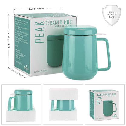 Ceramic Tea Mug with Metal Infuser and Lid