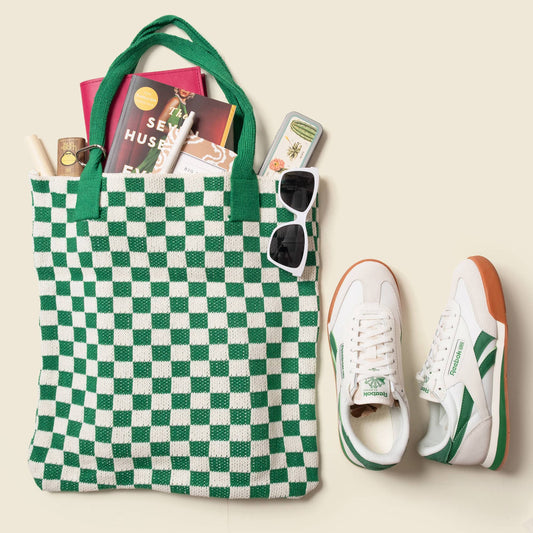 Green Checkered Tote Bag