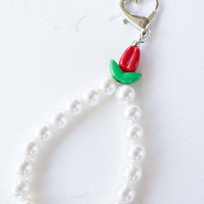 Faux Pearl & Tulip Bag Charm