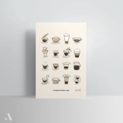 Italian Espresso Drinks Art Poster