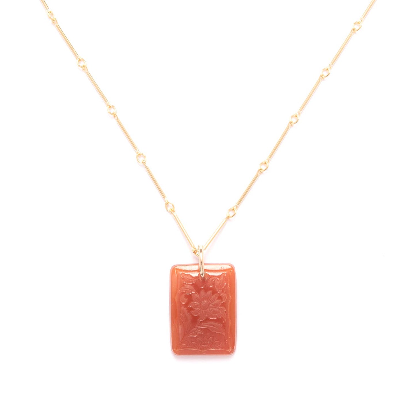 Carnelian Glass Floral Pendant Necklace