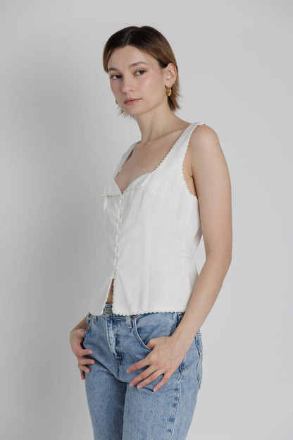 Lace Trim Linen Button Down Top