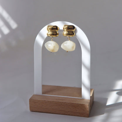 Elle White Stone Bead Drop Earrings Gold Plated