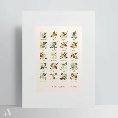 Italian Pasta Dishes Illustrated Poster
