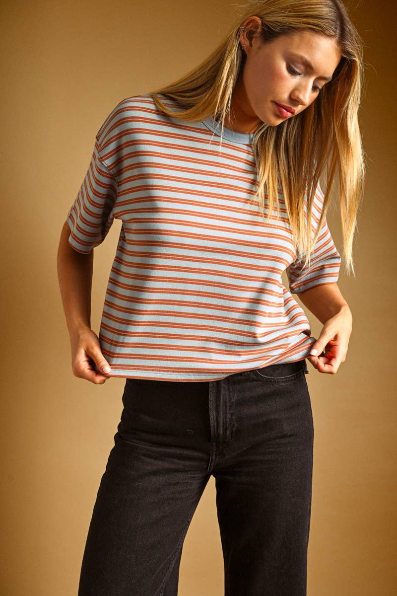 Striped Cotton Short Sleeve Boxy Tee