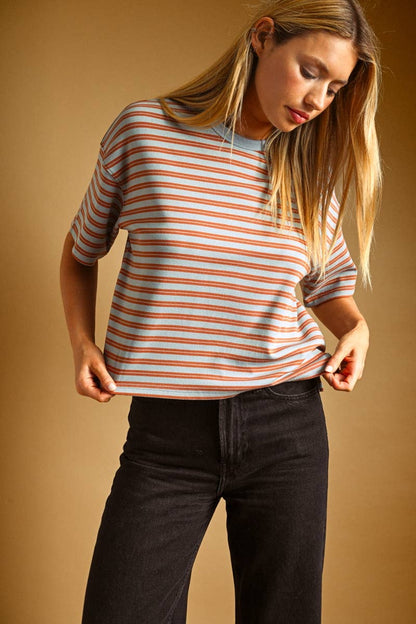 Striped Cotton Short Sleeve Boxy Tee