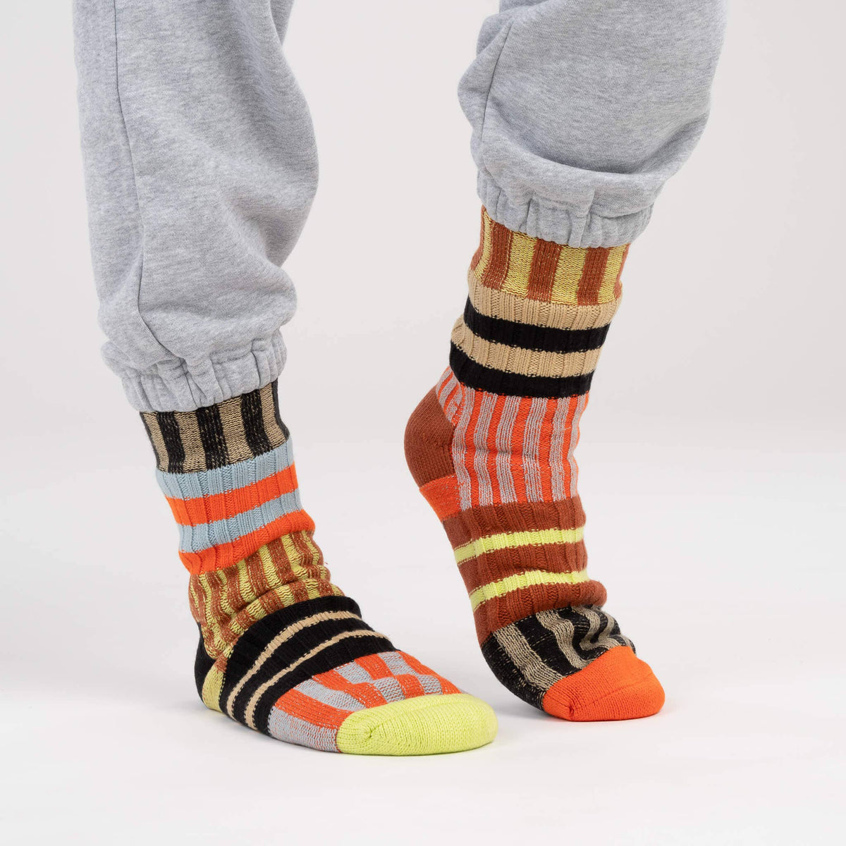 Patchwork Stripe Fleece Lined Knit House Socks