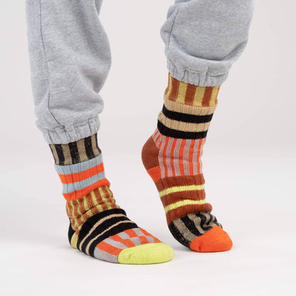 Patchwork Stripe Fleece Lined Knit House Socks