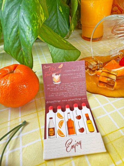 Old Fashioned Recipe Matchbook with Custom Colored Tips