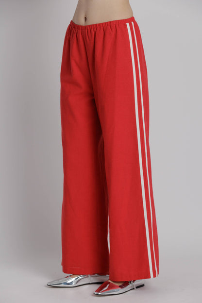 Linen Stripe Wide Leg Pants with Elastic Waist