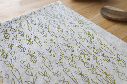 Root Vegetable, Handprinted Cotton Kitchen Towel