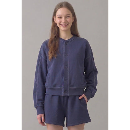 Cotton Terry Button-Down Cardigan