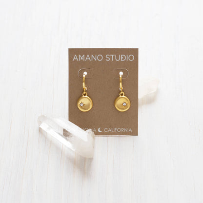 North Star Coin Huggie Earrings Czech Crystal