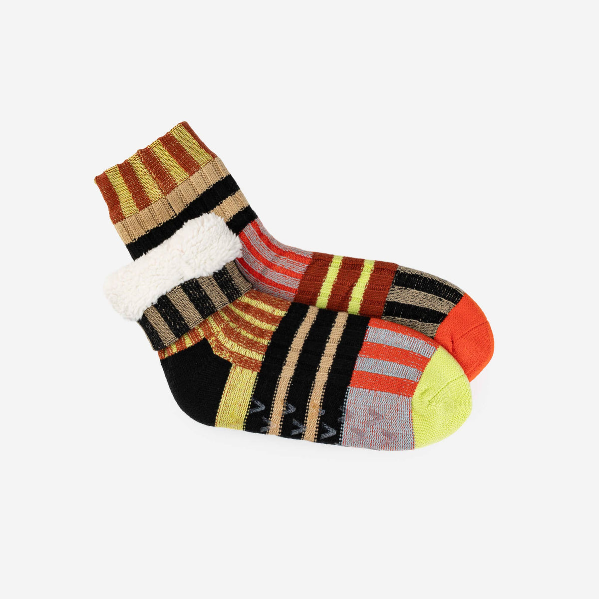 Patchwork Stripe Fleece Lined Knit House Socks
