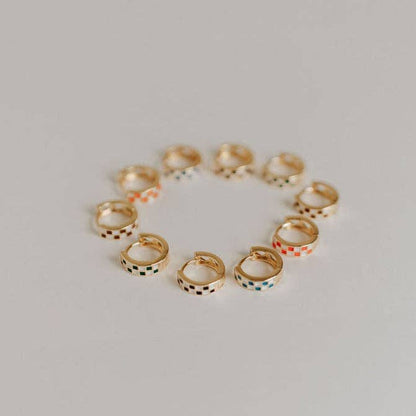 Blue & White Checkered Hoop Earrings