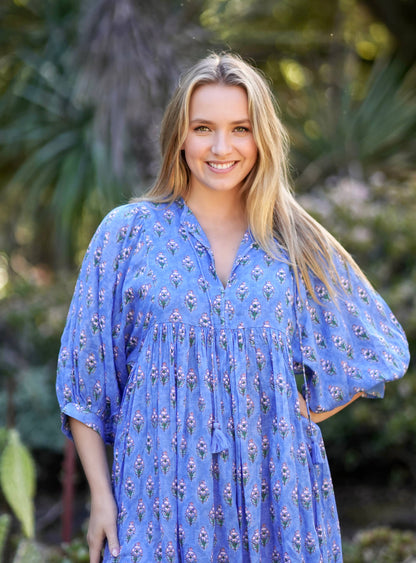 Mylah Midi Dress Block Printed Blue Green