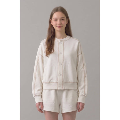 Cotton Terry Button-Down Cardigan