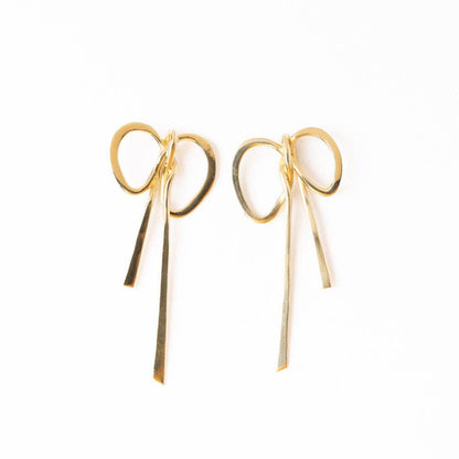 Large Ribbon Bow Brass Post Earrings