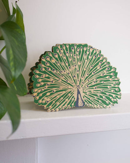 Peacock Die Cut Greeting Card Recycled Cotton
