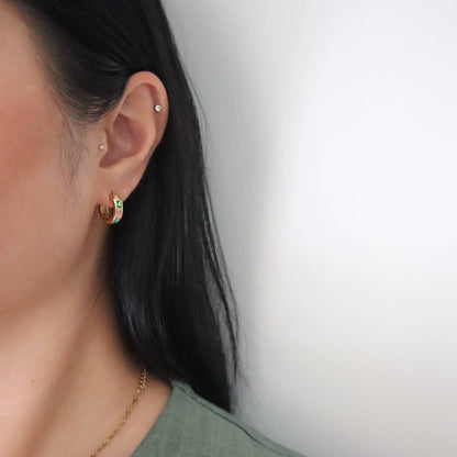 Jade Mini Gemstone Hoop Earrings Gold Plated