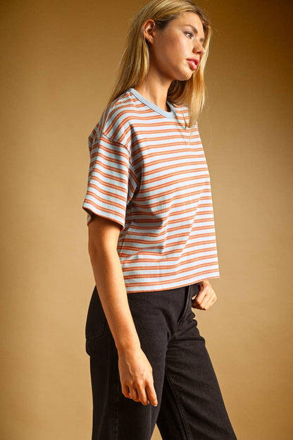 Striped Cotton Short Sleeve Boxy Tee