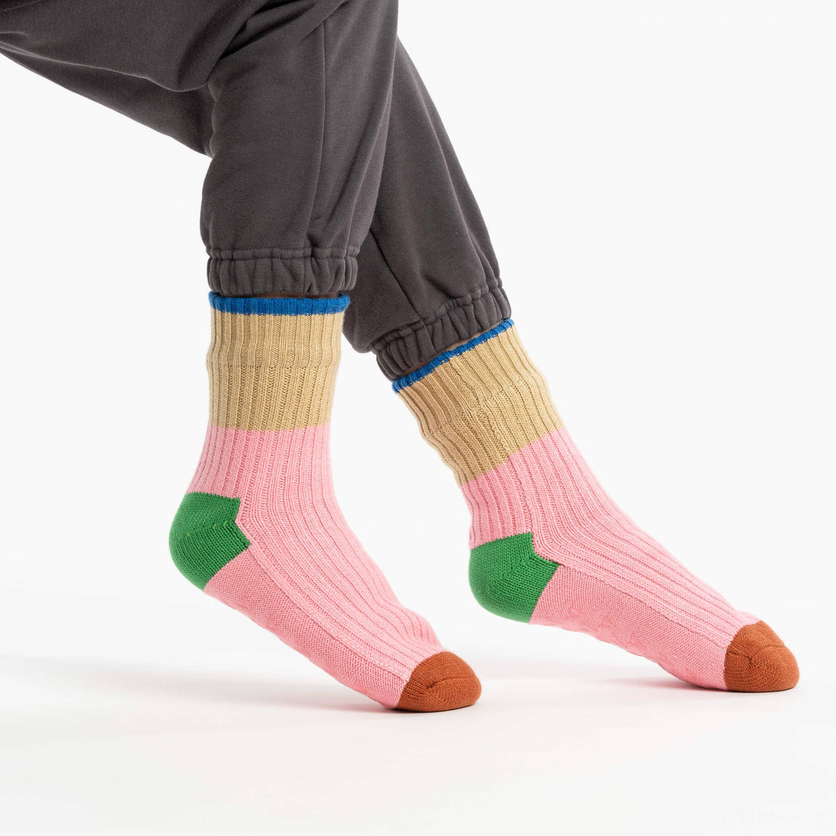 Minima Fleece Lined Knit House Socks Colorblock