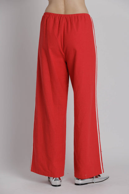 Linen Stripe Wide Leg Pants with Elastic Waist