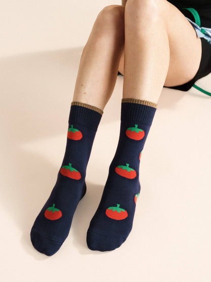 Tomato Ribbed Cuff Crew Socks