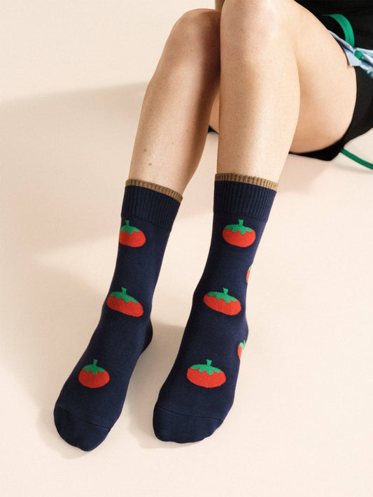 Tomato Ribbed Cuff Crew Socks