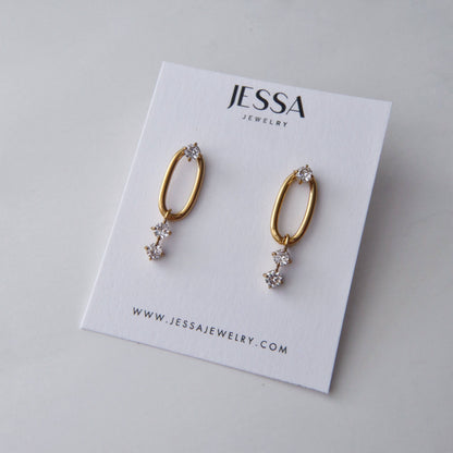 Audrey Gold Hoop Dangle Earrings with CZ