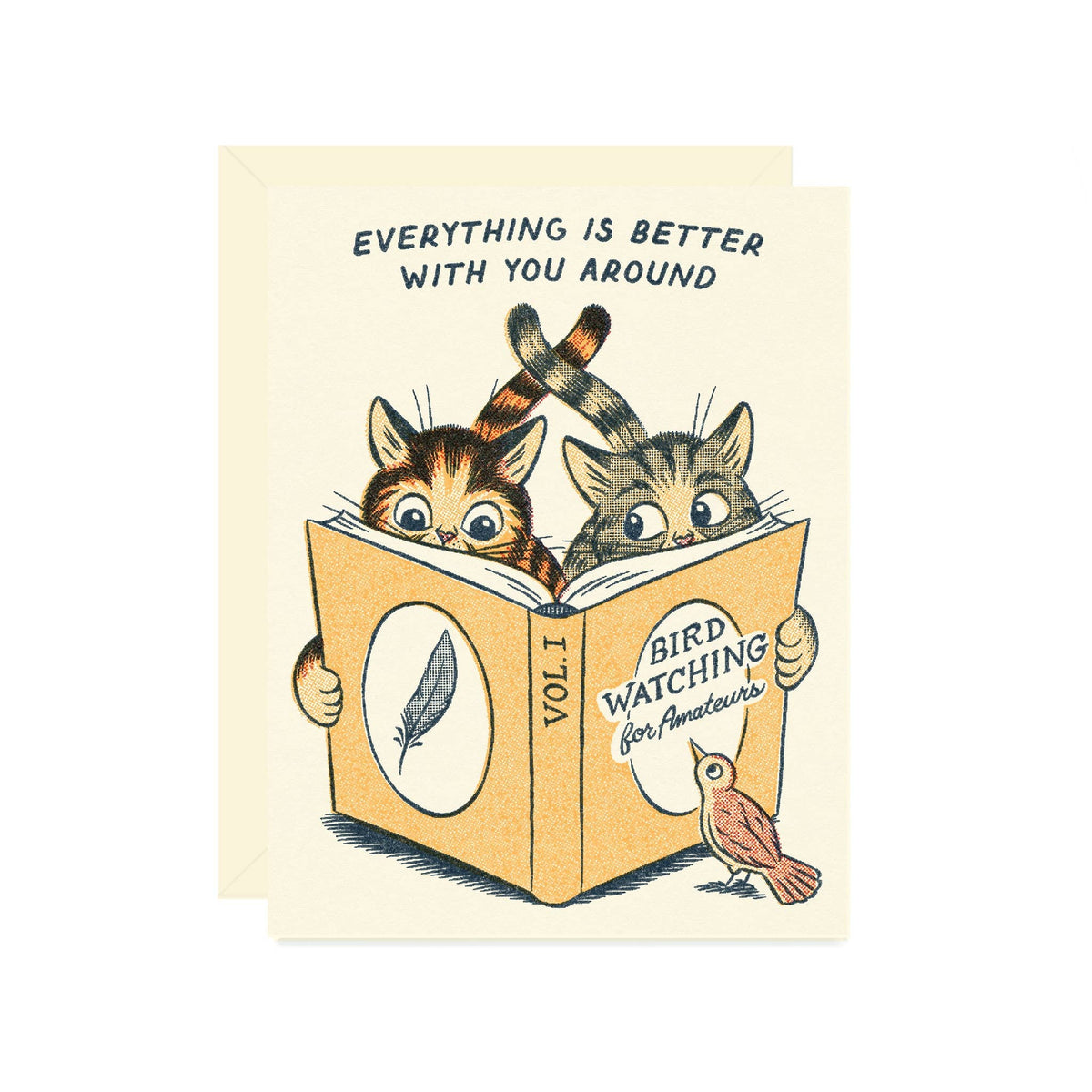 Birdwatching Cats Love Card, Blank Inside