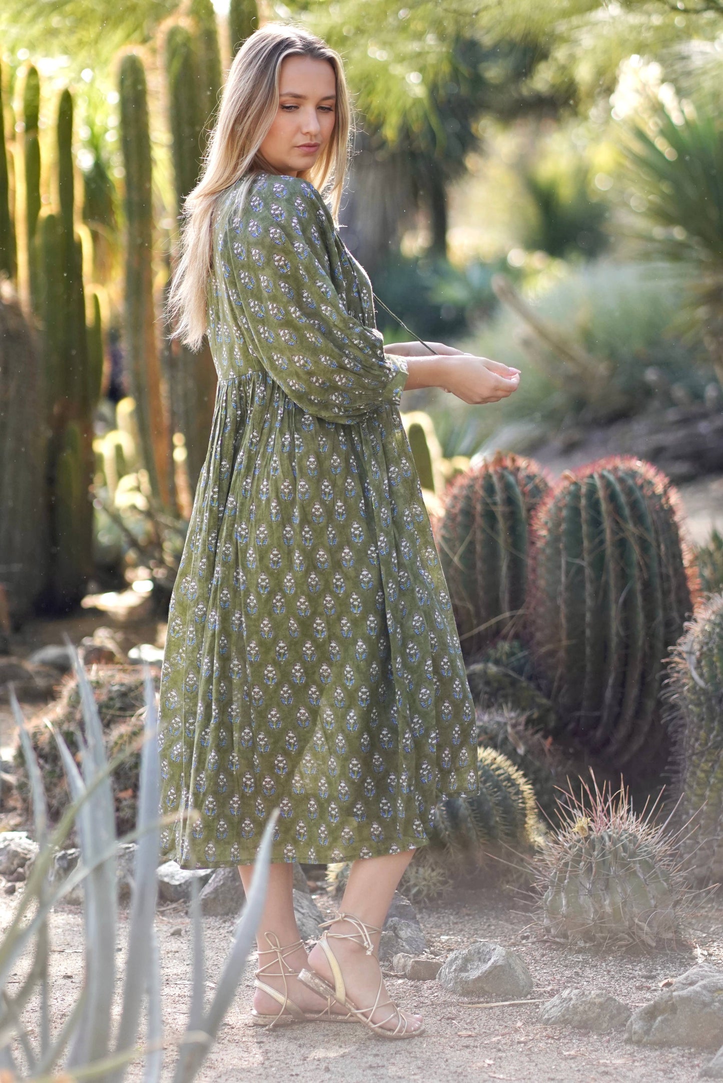 Mylah Midi Dress Block Printed Olive Multi 