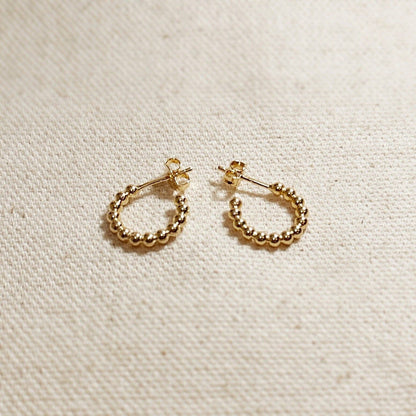 Dainty 18k Gold Filled Beaded Hoop Earrings