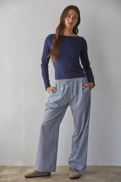 Cotton Spandex Boat Neck Long Sleeve Top