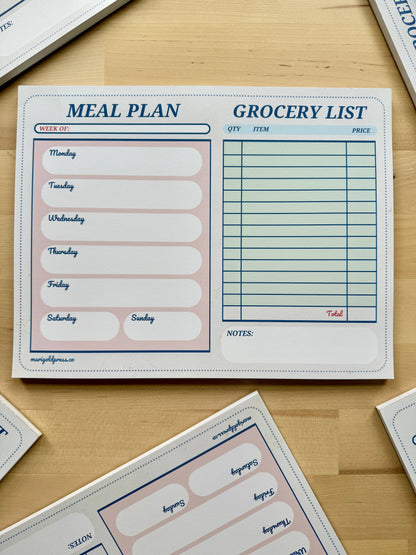 Retro Diner Check Style Meal Planner & Grocery List Notepad