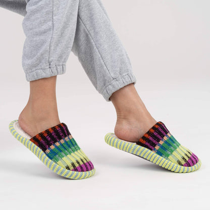 Mosaic Knit Slide Slippers Fleece Lined