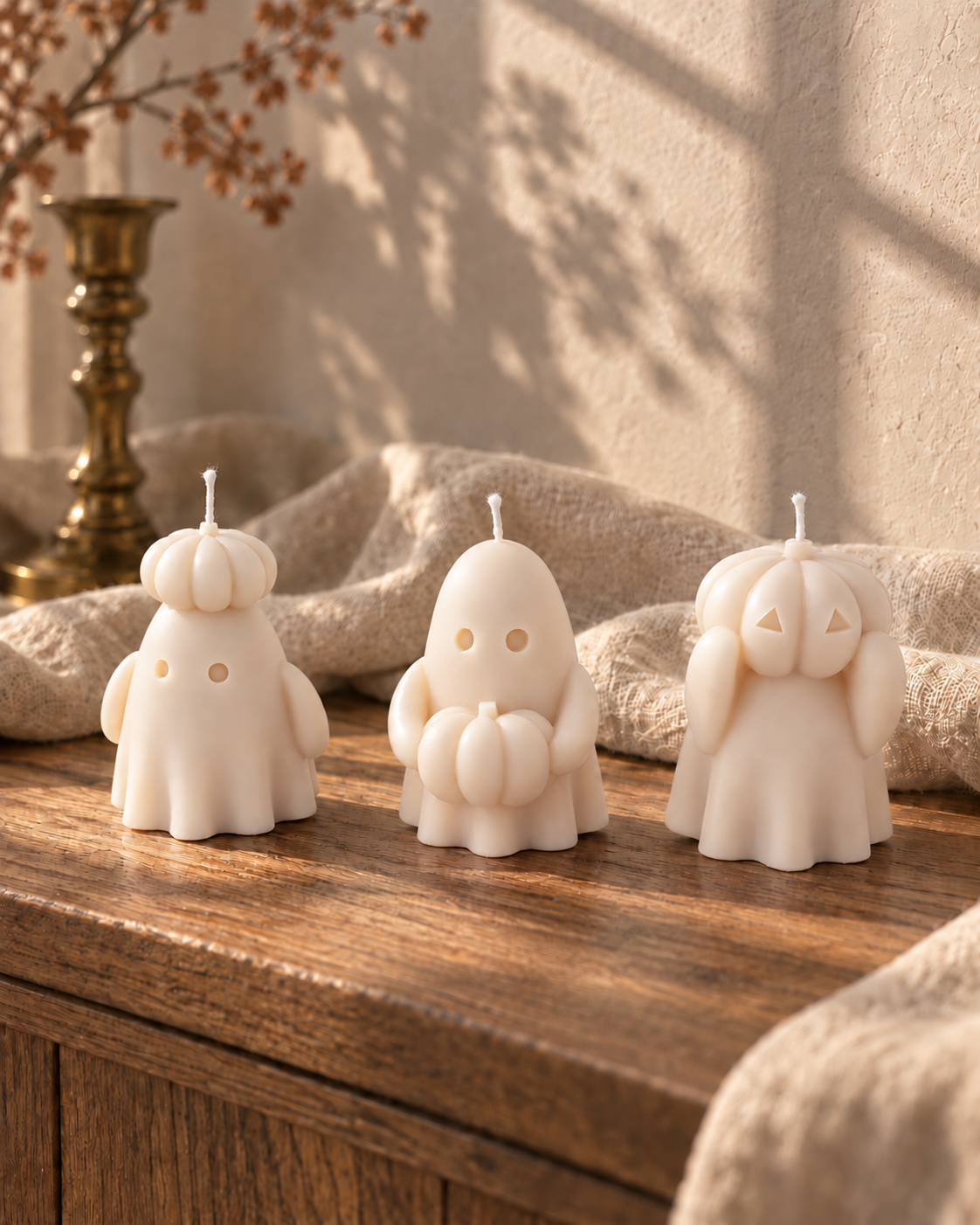 Halloween Ghost Candles Handmade Set of 3