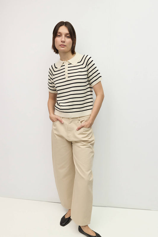 Ana Striped Raglan Collared Cotton Knit Top