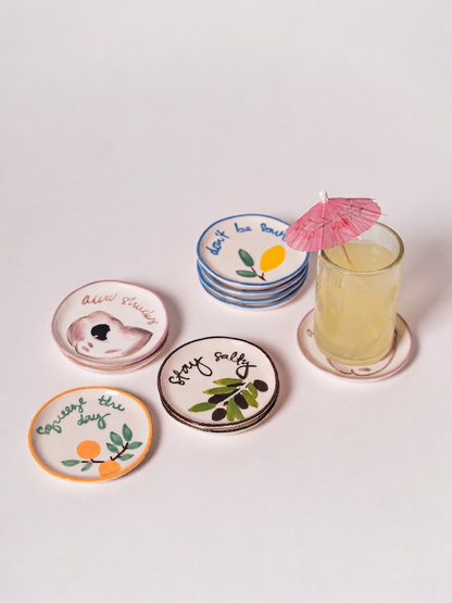 Hand-Painted Stoneware Quote Coaster