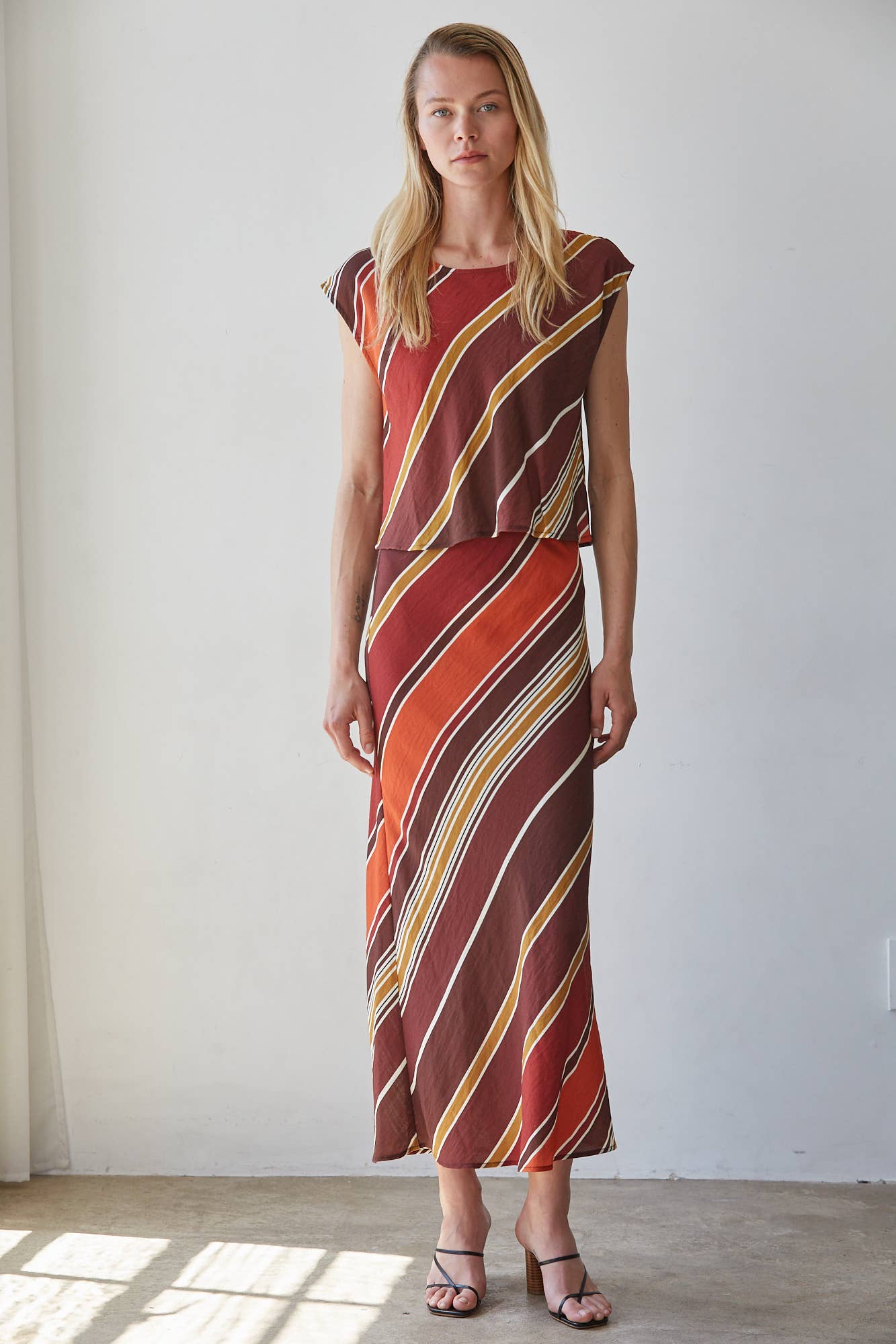 Striped Flare Maxi Skirt (Rayon/Nylon)