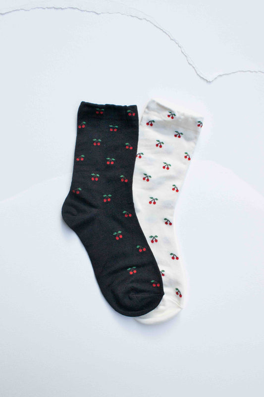 Cherry Pattern Cotton Blend Socks