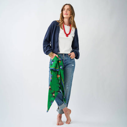 Equestrian Horse Print Square Scarf, Cotton