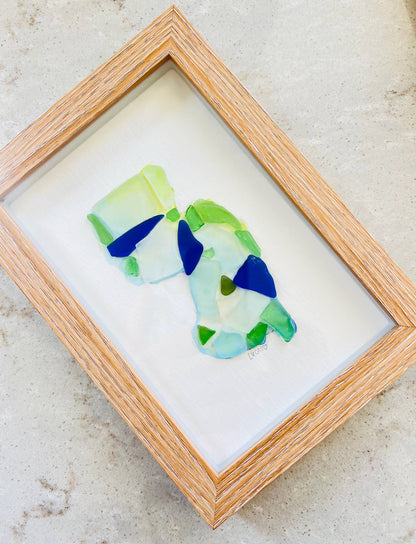 New Jersey Sea Glass Art – Handmade Watercolor & Sea Glass State Silhouette