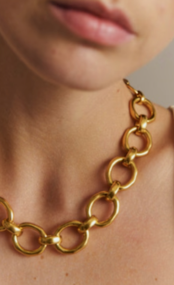 Oval Link Gold Necklace with Toggle Clasp, 17 Inch