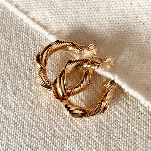 18k Gold Filled Twisted Hoop Earrings - Special Pattern