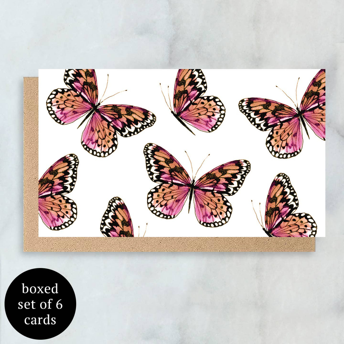 Pink Butterfly Mini Card Set of 6