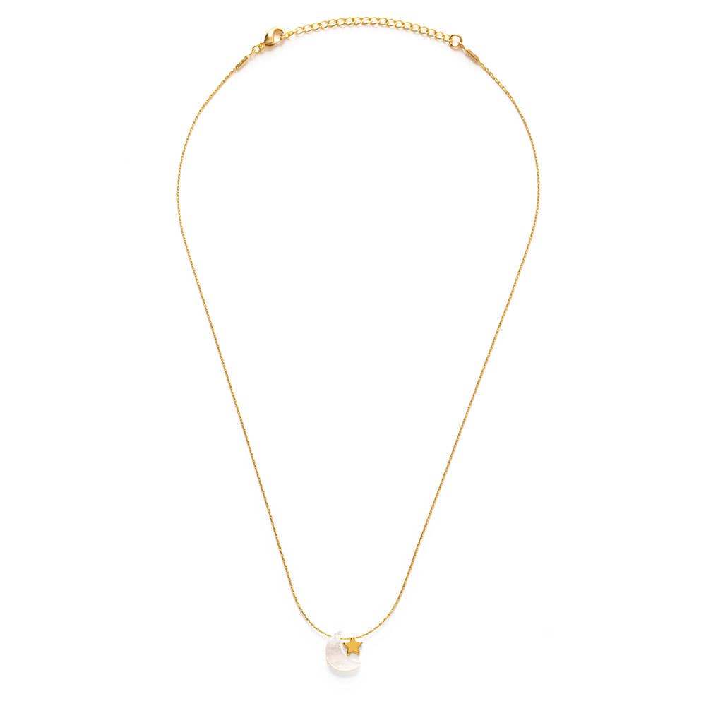 Mother of Pearl Moon and Star Necklace